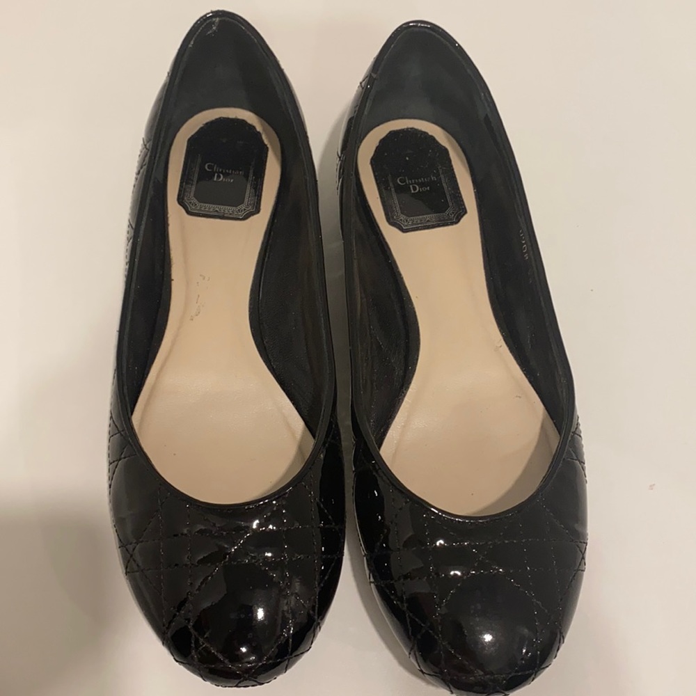 Dior black patent ballerina flats
